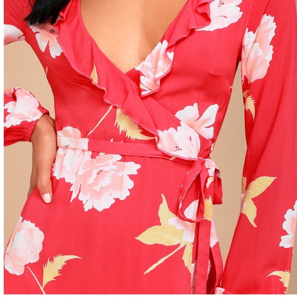 Billabong Coral Red Floral Print Wrap Dress! - Picture 5 of 8